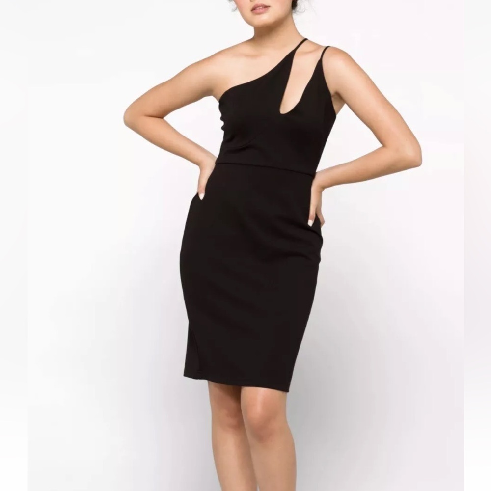 Chloe Kristyn Nicole Ponte Knit Asymmetrical Dress Black NEW